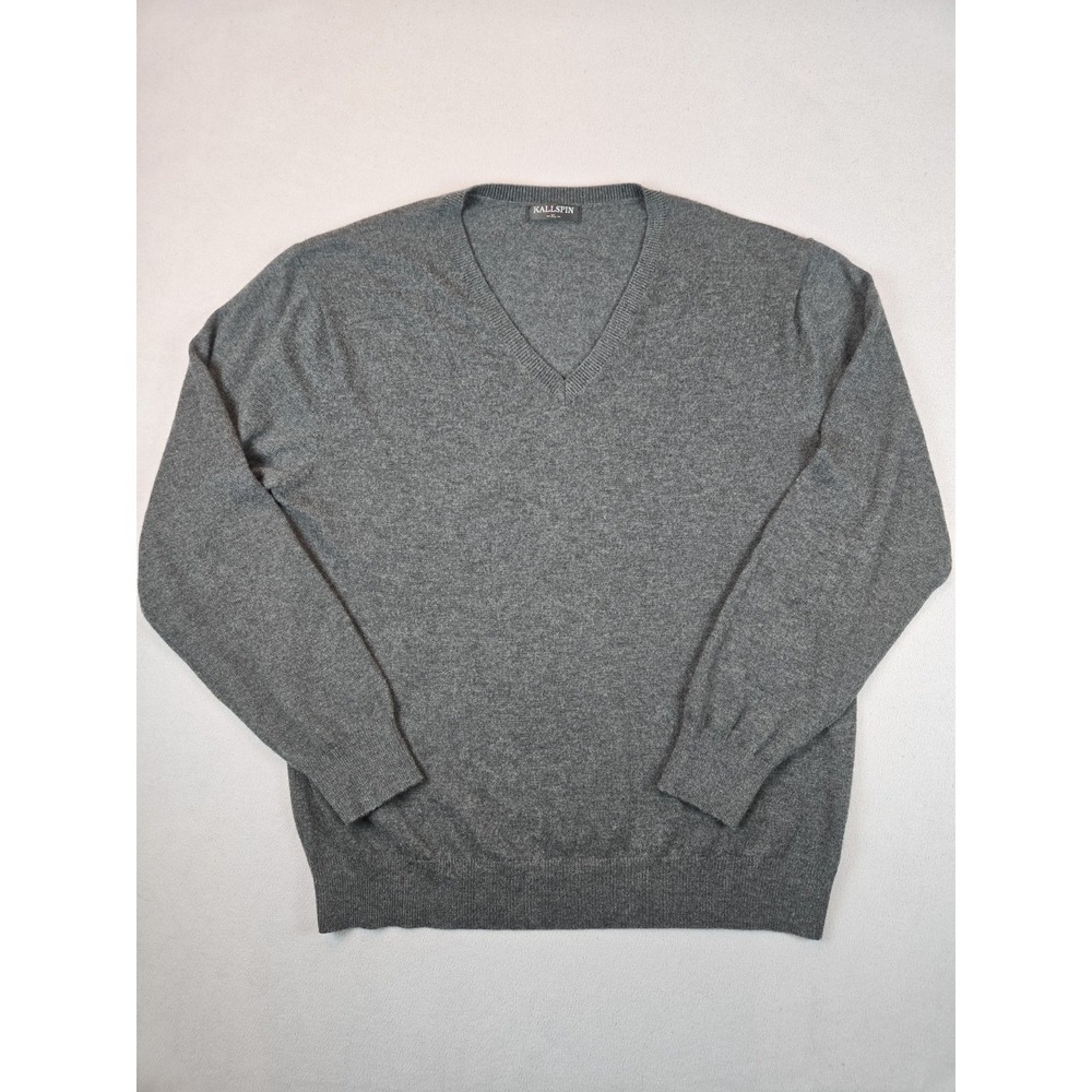 Kallspin Gray Wool Blend V-Neck Sweater XL‎ Men's Soft Knit Pullover